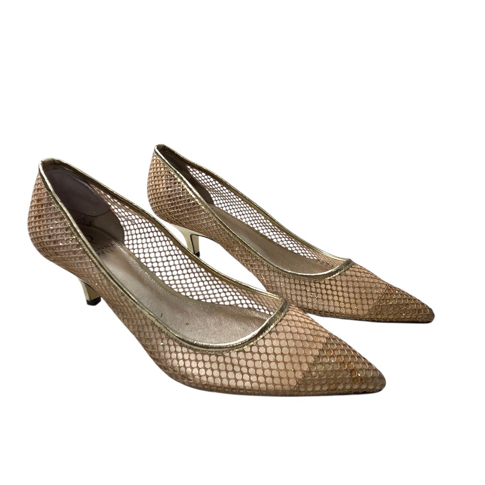 Adrianna Papell Womens Gold Mesh Kitten Heel Pump Size 9M Formal Evening Pointed